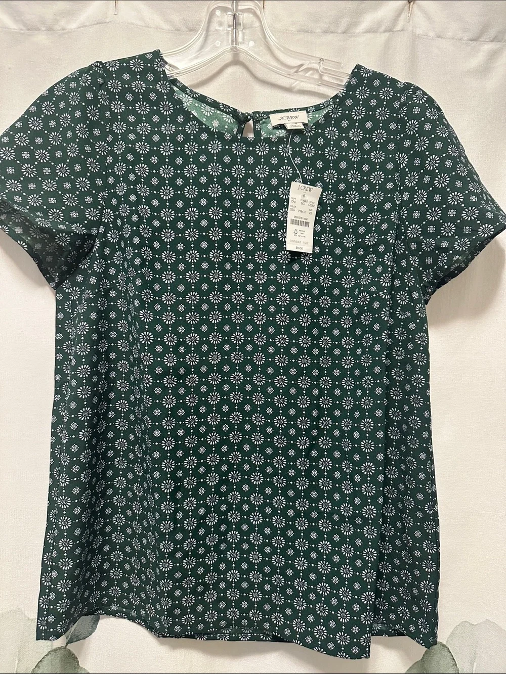 NWT J. Crew Dark Green Floral Short Sleeve Blouse